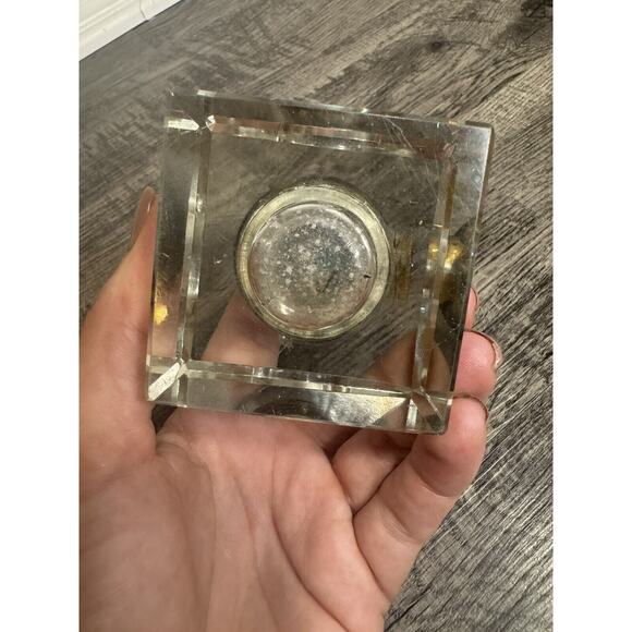Antique Vintage Crystal Glass Block Ink Well Brass Lid Art Deco Cube Grandpacore - Picture 7 of 13